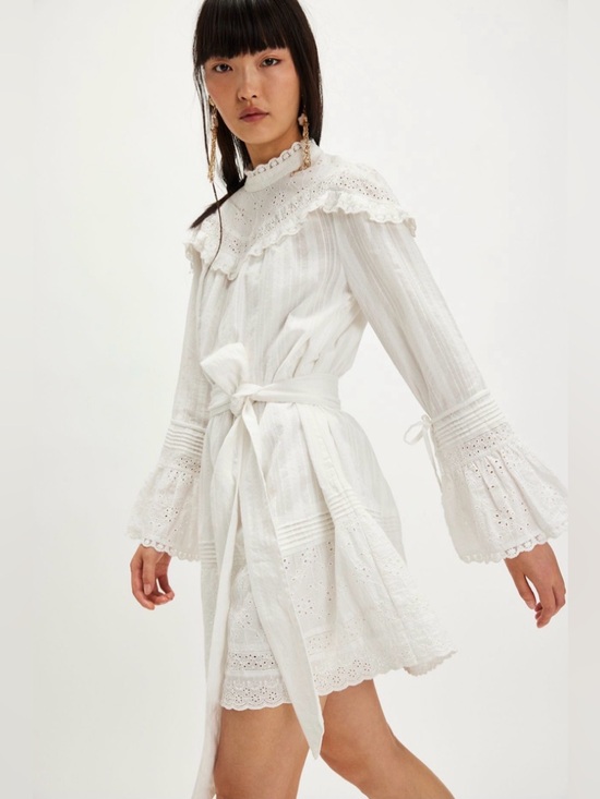 Spell Dresses & Skirts - Spell x Free People Whimsy Garden Lace White Eyelet Tie-Waist Mini Dress